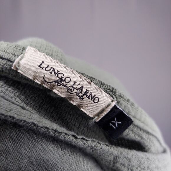 Lungo L'Arno Linen Top Women 1X Green Short Dolman Sleeve Mixed Fabric Gauze - Picture 8 of 11